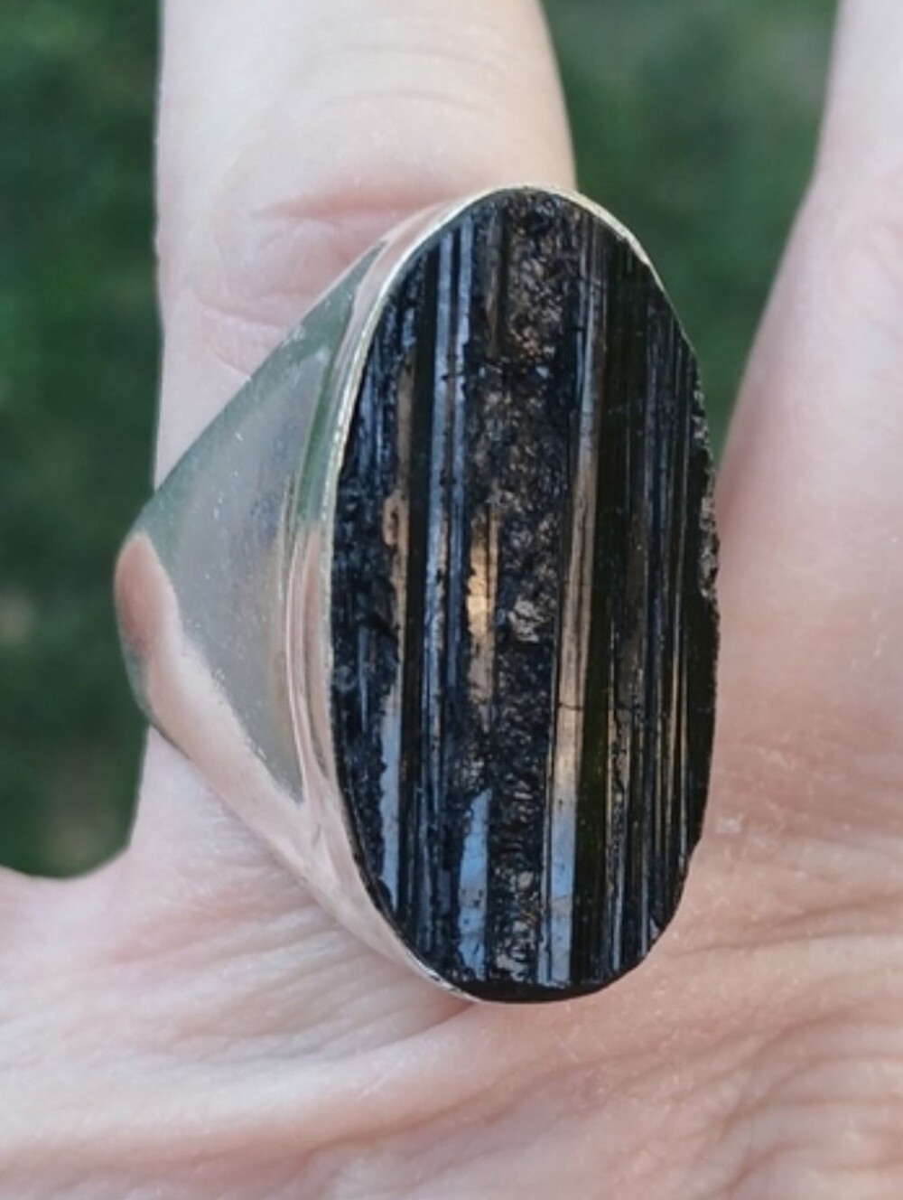 New Men's Black Tourmaline 925 Silver Ring.